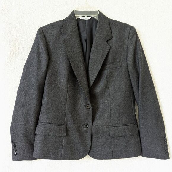Black Wool Lined Suit Set Blazer & Skirt Made in Poland Size Small Midi Knee - Picture 2 of 16